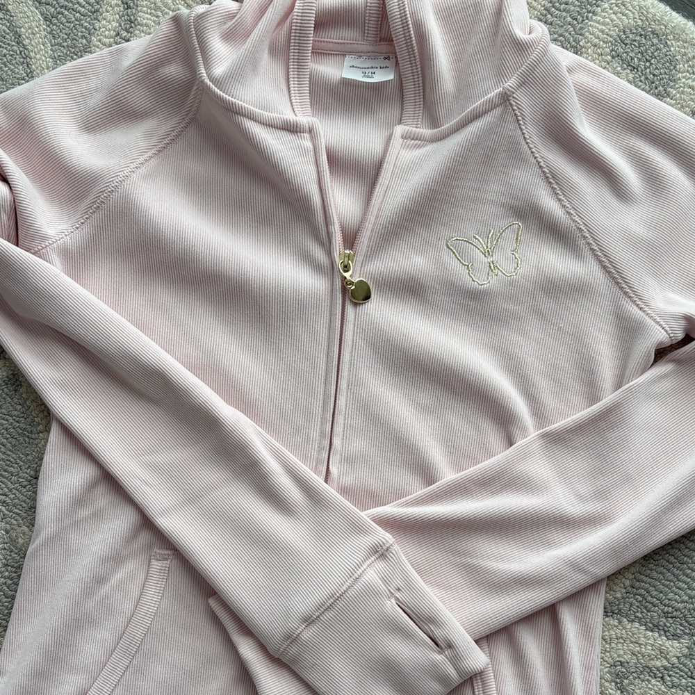 Abercrombie Kids Light Pink Ribbed Hoodie